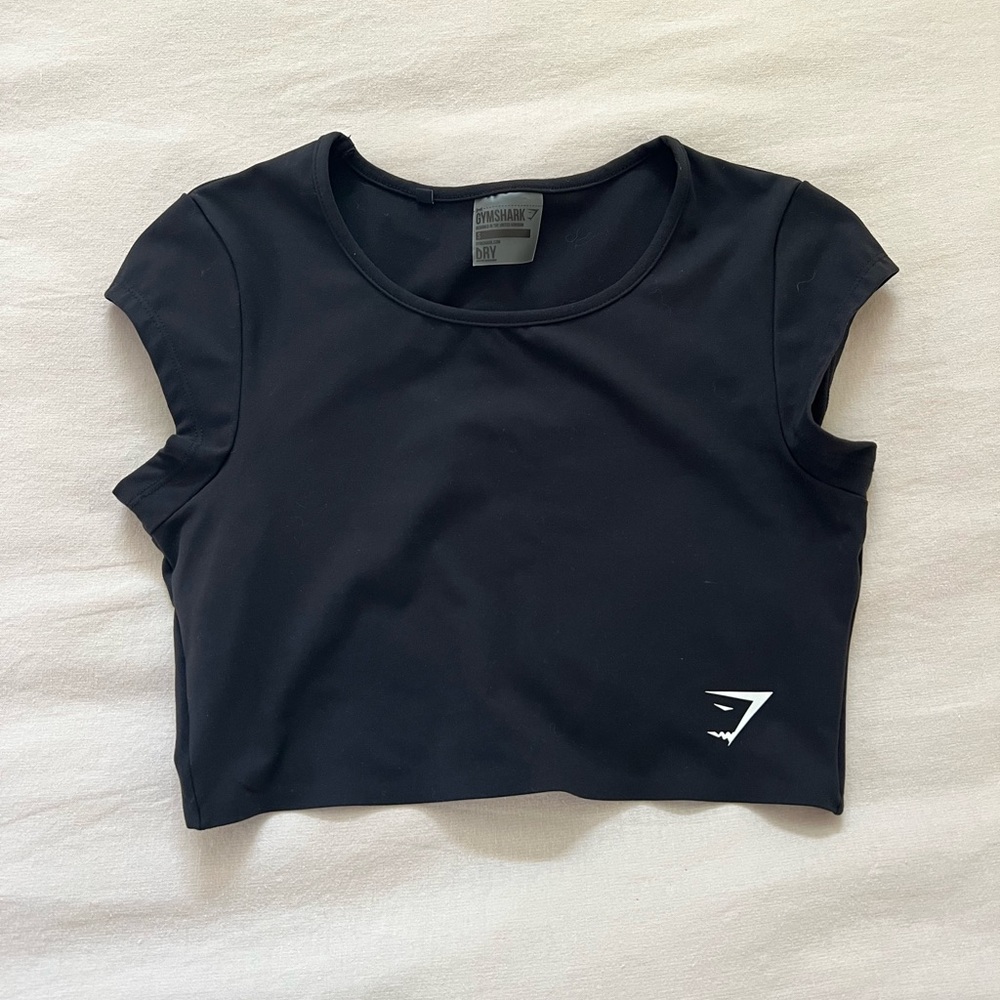 Gymshark Black Cropped Athletic Top with White Logo
